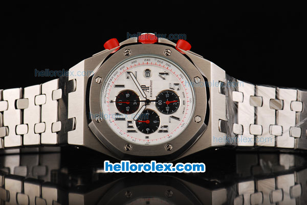 Audemars Piguet Royal Oak Offshore Japanese Miyota Quartz Movement with White/Black Dial and Silver Case-SS Strap - Click Image to Close